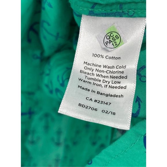 Talbots Tank Top Women Small Petite Green Blue Anchor Ruffle Neck Button Up - Picture 11 of 12